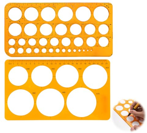 2 Kreis Schablone Kunststoff 36 Kreise 7 Kreise Lineal Orange Malen | Zeichenhilfen Vorlagen für Büro Schule, Bau Schalung Zeichnungen, Kunststoffschablone Geometrie Formen Mathematik