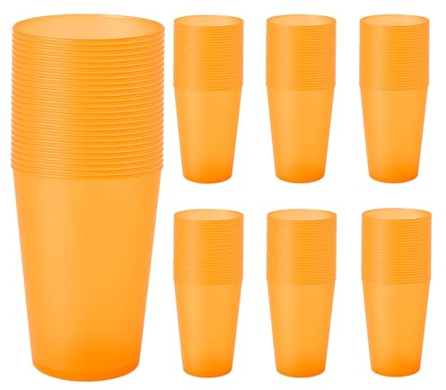 Vasos Plástico Duro 500 ml - 50, 100 ó 450 Vasos - Reutilizables de Polipropileno Eco Sin BPA – Multicolor para Fiestas, Camping y Oficina – Ideales para Sidra, Cubatas, Cerveza (450, Naranja)