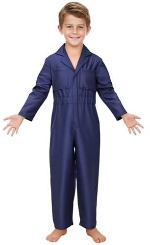 Mufeng Tuta da Lavoro per Bambini Pantaloni da Giardino Tuta Intera da Pilota Operaio Meccanico Jumpsuit con Fascia Elastica in Vita Monopezzo Blu 4-5 anni