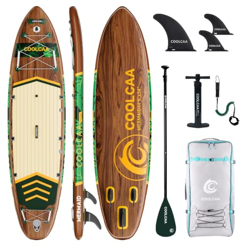 COOLCAA SUP Board, 355cm (Extra Groß) Stand Up Paddling Board, Aufblasbares Stand-Up Paddle Board mit 86cm Extra Breit, Fishing Paddleboard mit Zubehör & Tragetasche für Adults, 222 kg