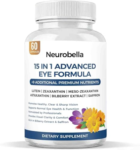 15-in-1 Advanced Eye Formula, Eye Formula with All 3 Carotenoids, Lutein & Zeaxanthin, Bilberry Extract and Saffron, 60 Capsules