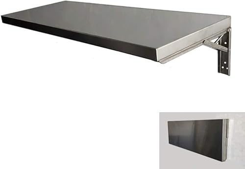 Tavolo a ribalta da parete in acciaio inox, salvaspazio, scrivania per computer portatile, postazione di lavoro, tavolo pieghevole per studio, camera da letto, bagno o balcone, 100 x 30 cm