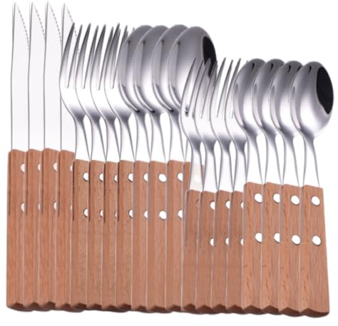 Couverts De Table Manche Bois Acier Inoxydable 18/8 Couleur Claire 4