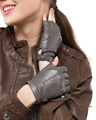 Nappaglo Fingerlos Lederhandschuhe Damen Autofahrer Sommer Motorrad Handschuhe Größe M Grau