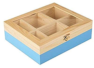 IBILI 748500 Boîte à Thé 6 Compartiments, Bois, Bleu, 22 x 18 x 7 cm
