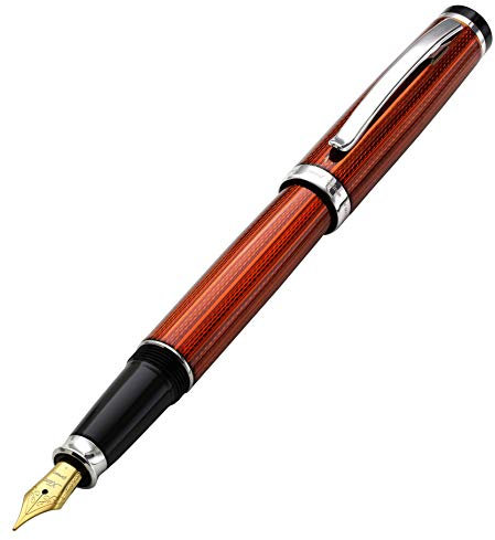 Xezo Incognito Fountain Pen, Medium Nib. Sunstone Orange Layered Lacquer with Pure Platinum Plating. Handcrafted, Limited Edition, Serialized