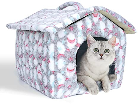 Nobleza Cueva Suave Nido Cueva para Perros Gatos Casa para Perro con Cojín Extraíble y Lavable,Cálido Felpa Cama Cojin Interior Invierno para Perro y Gato Medianos Pequeños, L53*W50*H43CM, Gris