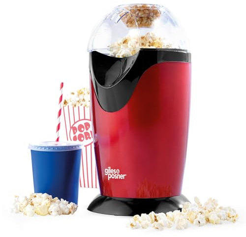 Giles & Posner EK0493G Popcorn Maker – Popcorn Machine with Hot Air Circulation, Includes Measuring Cup, 3 Minute Quick Popping, Oil-Free Healthy Snacks, Perfect for Movie Nights, and Parties, 1200 W