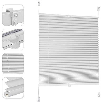 Sekey Plissee ohne Bohren Verdunkelung, Fenster Plissee Klemmfix Jalousie 110 cm breit, Verspannt Blickdicht Sonnenschutz Fensterollo, 110x150cm, Weiß