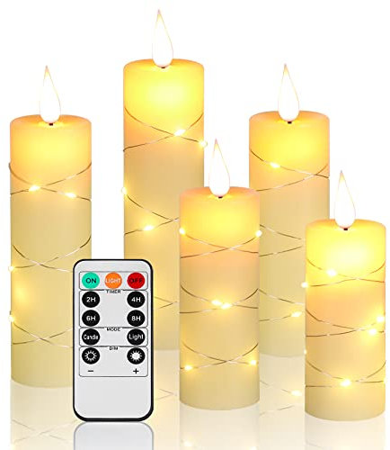 Fanzir LED-Kerzen Lichterkette mit eingebauter Lichterkette LED Kerze mit Fernbedienung und Timer, 13cm 14cm 16cm 18cm 20cm 5 LED Kerze.