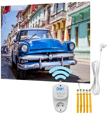 BR Bringer Bild Infrarotheizung rahmenlos 450 Watt & Smart Thermostat - Bildheizung mit UV Druck - 80x60x1,8cm - Havanna, Kuba