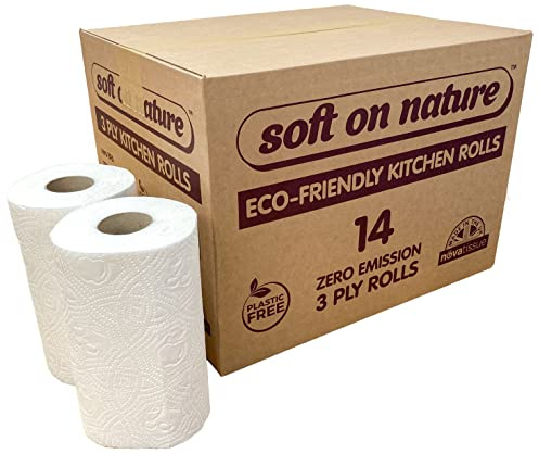 14 Jumbo Kitchen Rolls | Soft on Nature | Plastic Free | 3ply Eco-Friendly | Extra Strong | UK Made