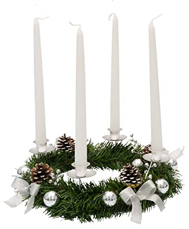 GloBrite 12inch Christmas Advent Wreath | Advent Candle Holder with Ornament Ball | Christmas Wreath Candle Holders | Centerpiece Christmas Decorations for Home Decor