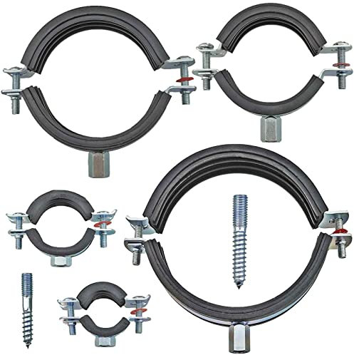 10 Stück Set Rohrschellen aus Stahl verzinkt Spannbereich 159-166 mm 6 Zoll Rohr Außendurchmesser mit Schallschutz Gummi Einlage + Stockschrauben Befestigung Halterung
