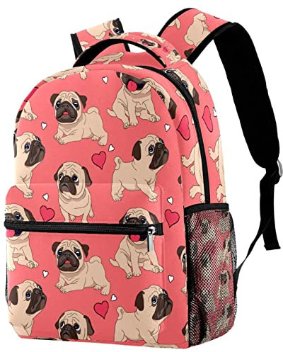 Leisure Campus Reise-Rucksäcke, Clever Pink Mops Hund Haustier Taschen mit Flaschenhalter für Mädchen Jungen
