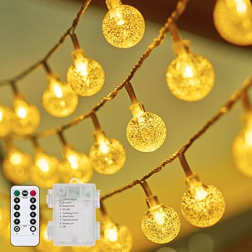 LED Lichterkette Außen Batterie, SUGUREII 8M 80LED Weihnachtsbaum Kristall Kugeln Lichterkette mit Fernbedienung,8 Modi IP65 Wasserdicht Weihnachten Lichterketten Außen Innen für Zimmer Party DIY Deko