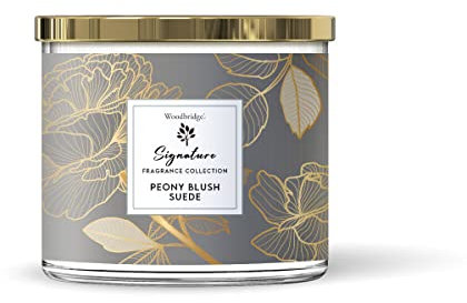 Woodbridge Duftkerze im Glas mit Deckel | Peony Blush Suede | Duftkerze Blumig | Kerzen 3 Docht | Kerzen lange Brenndauer (40h) | Geschenk für Frauen