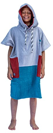 : ALLIN J Crew Poncho Junior (9-16 Ans) Marin Sky/Navy/Brick Waffle 90 X 90 CM