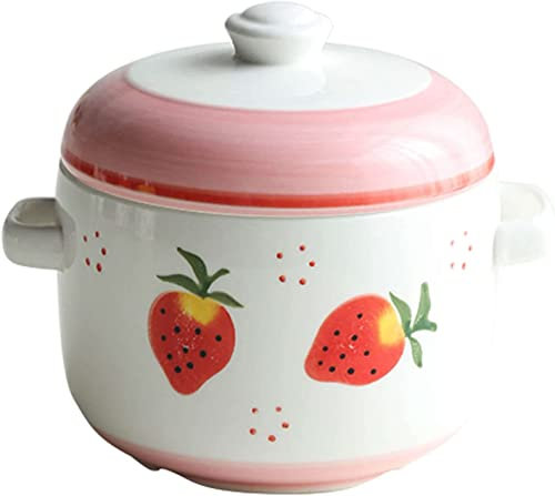 Bols à soupe en céramique, bols à petit-déjeuner, bol à nouilles, bol à soupe à l'oignon avec couvercle et poignée, bol à soupe en céramique de 16 oz, va au four à micro-ondes.-rouge et fleurs-500 ml