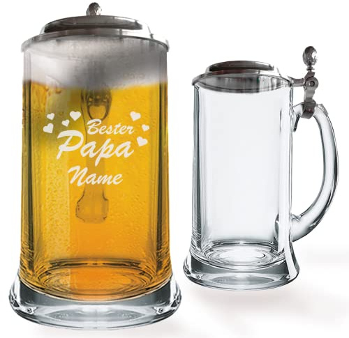 GRAVURMACHER® Bierkrug mit Zinndeckel und Gravur - Geburtstagsgeschenk zum Vatertag (Vatertag Motiv 06)