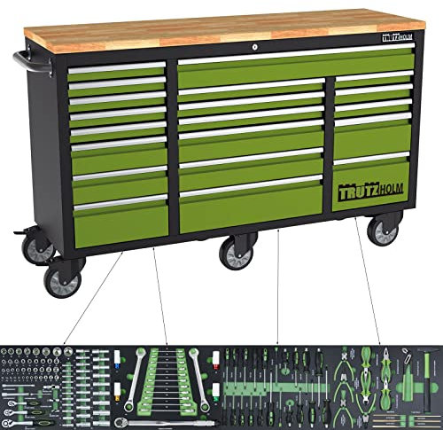 TRUTZHOLM Werkstattwagen Mobile Werkbank Deluxe XXL 20 Schubladen Werkzeugwagen Rollwagen 4 Schubladen 135 TLG. bestückt
