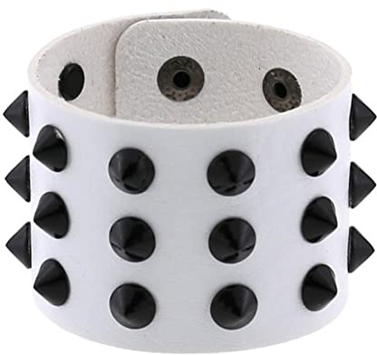 Punk - Pulsera de tres filas con remaches y tachuelas cuspidales para mujer, de piel sintética, gótica, unisex, estilo 5, color blanco
