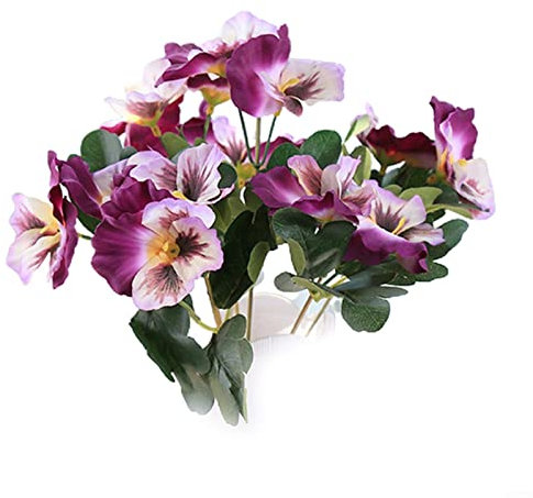 artificial pansies 10 Heads Pansy Fake Flower 26cm Bouquet For Wedding Party Home Plant Bunch small fake flowers（Deep Purple）