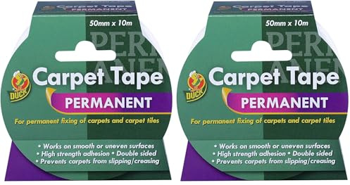 Duck Tape Double Sided Carpet Tape Fixing, Joining with A Strong Adhesive 50mm X 10m (Pack of 2)