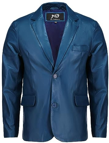 Jild Invisible Stitching Casual Leather Blazer for Men -Button Up Closure Coat Style Regular Fit Real Lambskin Leather Jacket Men (408-Blu-3X-Large)