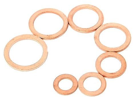 100-teiliges Kupfer-Unterlegscheiben-Dichtungs-, Muttern- und Schrauben-Set, flaches Ringdichtungs-Sortiment-Set mit Box M4/M5/M6/M8/M10/M12/M14 for Ölwannenstopfen