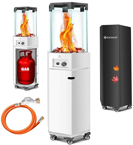 Riscaldatore a gas per terrazze KESSER®, riscaldamento a gas, con copertura protettiva per esterni, a fungo, a piramide, con rotelle per il pavimento
