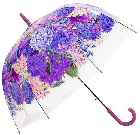 Chesoon Auto Opened Rain Umbrella Flower Clear Bubble for Girls Women Elegant Ladies Stick Umbrella with Transparent Dome Canopy,Purple
