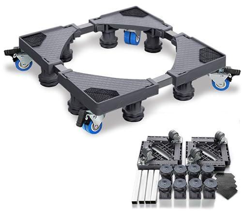 XINZI Base per lavatrice con 8 piedi e 4 ruote, altezza regolabile 10-13 cm, larghezza regolabile 45-75 cm, carico orso 300 kg, per lavatrice, frigorifero e asciugatrice