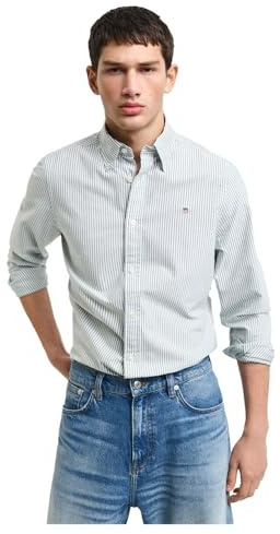 GANT Herr Slim Oxford Banker Stripe Shirt, Djup skogsgrön, S
