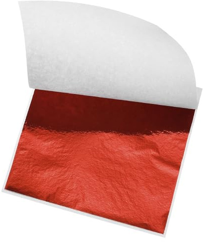 QUARKZMAN Lámina de Hoja de Oro, Papeles de Hoja Roja, 3.3 Pulgadas x 3.1 Pulgadas para Decoración Artística, Esculturas, Pintura, Paquete de 200 Unidades
