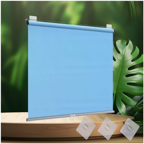Einziehbarer Sonnenschutzrollos, 99% Verdunkelungsrollo, Thermorollos Für Fenster, Temporäre Jalousien, Seitenzugrollo Klemmrollo, Verdunkelungsvorhänge Ohne Bohren,blue-145x200cm/57 * 79in