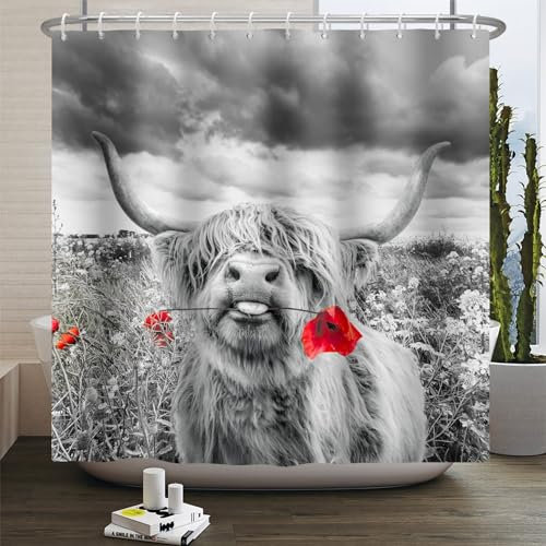Duschvorhang Rote Graue Tiere Duschvorhang Stoff Polyester Badevorhang Duschvorhang Wasserdicht Antischimmel Shower Curtains mit 12 Duschvorhangringen Duschvorhang Badewanne 200x220cm