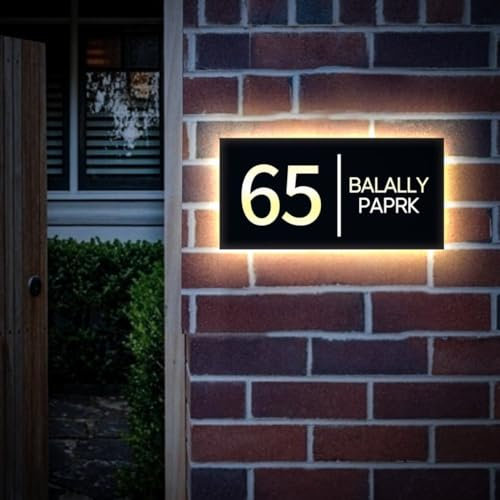 Numéro de maison personnalisé, boîte à numéro LED, plaque d'adresse personnalisée, boîte lumineuse LED, panneau lumineux de maison, panneau de numéro d'adresse, panneau de porte (40 x 20 cm)