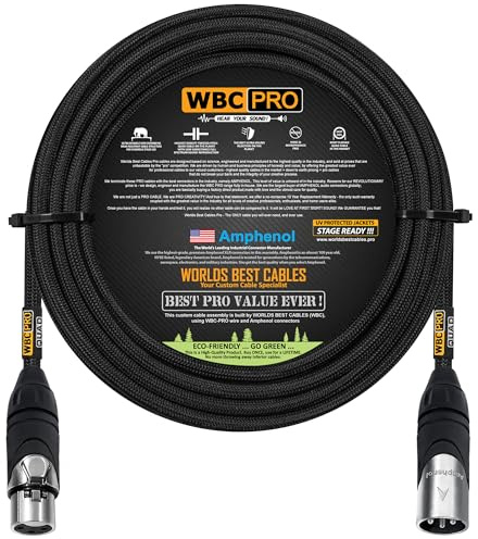 WORLDS BEST CABLES 5 Meter - WBC-PRO-QUAD Ultra-Silent Ultra-Flexible Balanced Star-Quad Cable with Amphenol Male & Female XLR Plugs & Black Tweed Jacket
