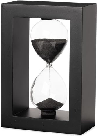 Decorative Black Rectangular Wood Framed Sand Timer 5 Minute Hourglass, Elegant Home and Office Decor, Productivity and Time Management Tool (Black)