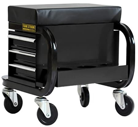 OZBMA Siège Roulant de mécanicien Multifonction Robuste, Tabouret d'atelier carré avec Coussin de siège rembourré, tiroir et Plateau de Rangement pour Outils, siège à roulettes de Garage