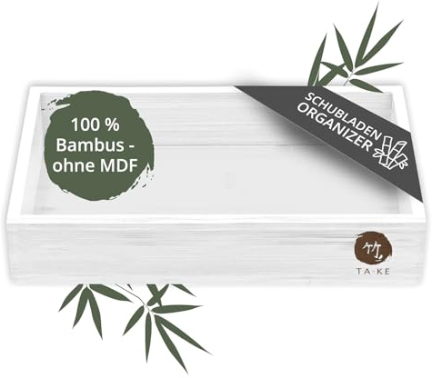 TAKE Schubladen Organizer I Box aus 100% Natur Bambus (Weiß) | Boxen in verschiedenen Größen für Küche, Bad & Büro I Drawer Organizer Schublade I Schminktisch Organizer Bad