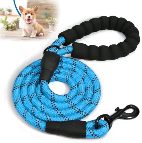 Heavy Duty Dog Lead for Medium/Large Dogs - Durable Rope Leash with Ergonomic Padded Handle & Reflective Safety Stripe (Blue, 150 * 1.2cm)