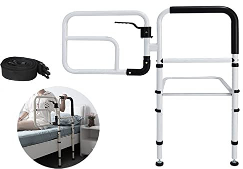 SEVEWAGE Bett drehbar, Sicherheitsbettgriff für Senioren, Bettstange mit Aufbewahrungstasche, Haltegriff zur Aufstehhilfe am Bett, höhenverstellbar (77-103 cm)