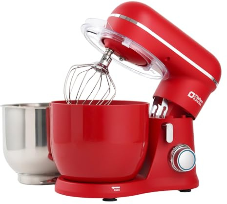 Kitchen in the box Small Stand Mixer, Mini Food Mixer for Baking with Two 3.5L Bowls, Dough Hook, Whisk, Beater, 10 Speed Settings Portable Lightweight for Daily Use (Red)