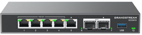 Grandstream Integrierter GCC6010 IPPBX (10 Benutzer, 4 gleichzeitige Anrufe) + Firewall in Enterprise-Klasse + VPN-Router + 2 x 2,5 GB, 5 x GigE Network Switch