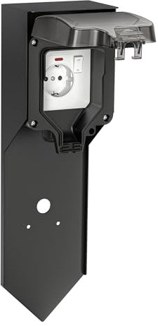 ledscom.de Presa di corrente da giardino POXO con picchetto a terra per esterni, IP65, singola, acciaio inox, nero, quadrata, 40 cm
