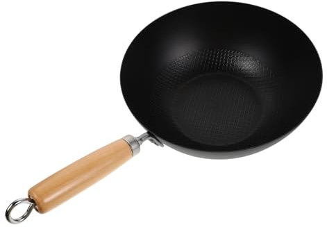NAMOARLY Japanese Wok Wrought Iron Frying Pan for Home Cooking Lightweight Stir-fry Pan for Gas Stoves Easy to Clean Heat Resistant Handle No Coating for Daily Use