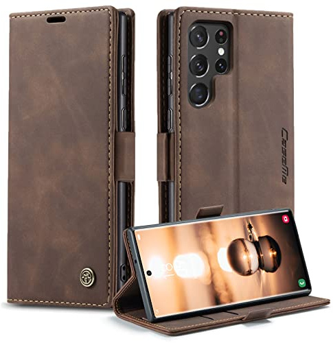 GerlWorld Hülle für Samsung S23 Ultra, Leder Klapphülle Wallet, Kaffee | PU-Leder Wallet Case mit Kartenfächern, Standfunktion und stoßfester TPU-Schale – für Alltag, Arbeit und Reisen.