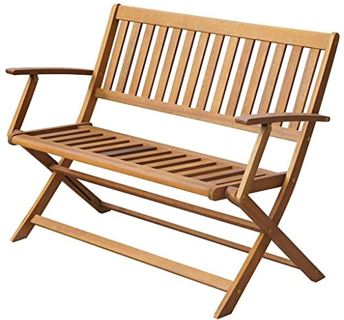 LVHUIDEH Gartenbank Klappbar Parkbank Wetterfester Balkonbank mit Rückenlehne und Armlehnen Gartenmöbel für Terrase Balkon Pool Deck, 2-Sitzer Sitzbank, Massivholz Akazie